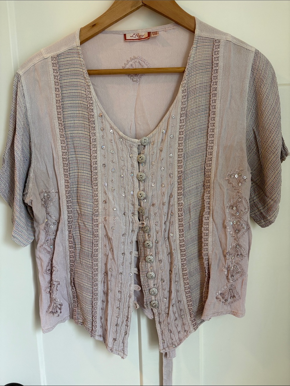 Embellished Light Pink Button-Front Women's Blouse by